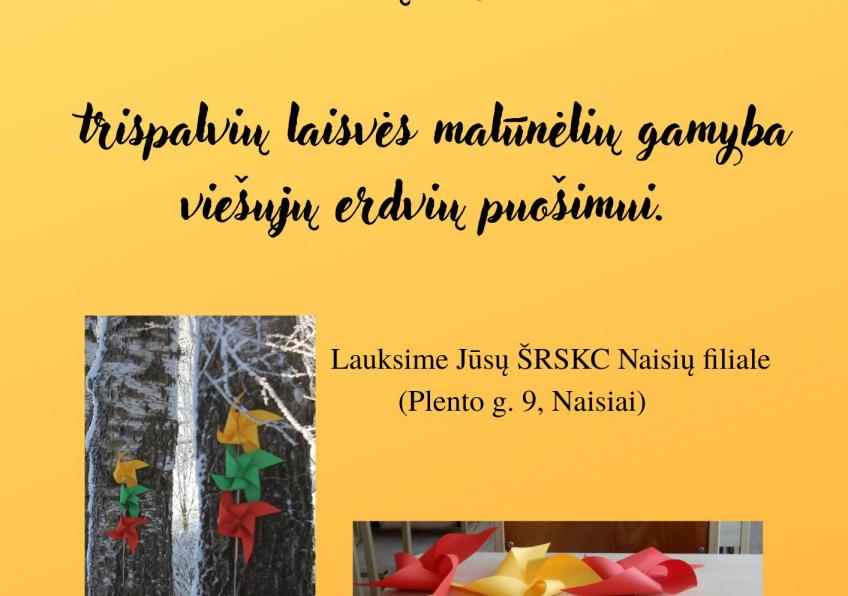 Dirbtuvėlės. Trispalvių laisvės malūnėlių gamyba viešųjų erdvių puošimui  Naisiuose