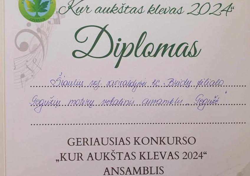  ansamblis „Gegužė" pripažintas geriausiu konkurso „Kur aukštas klevas 2024" vokaliniu ansambliu.