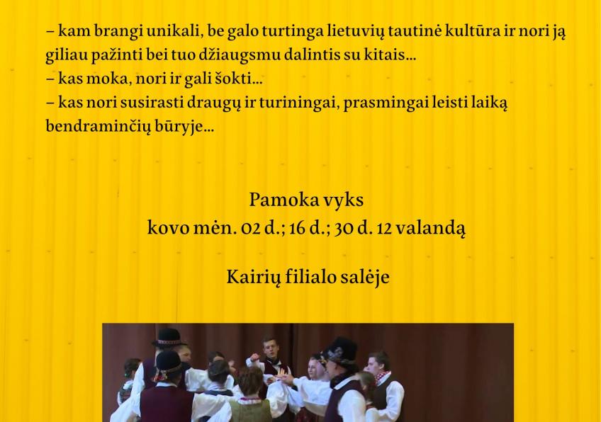 Lietuvių tradicinio šokio pažinimo pamoka Kairiuose